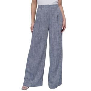 DKNY Women's Petite High-Rise Wide-Leg Pants in Atlantic Blue Ivory